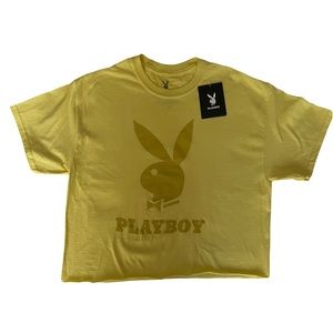 Playboy Cropped T-Shirt Yellow Medium Loose Fit
